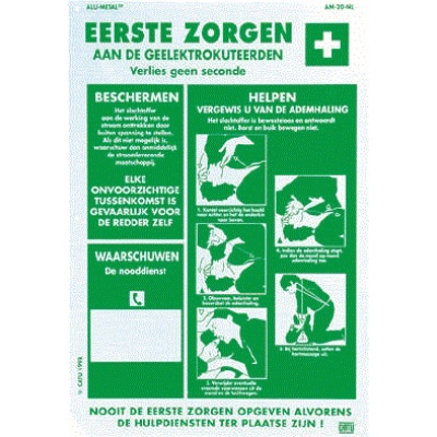 Catu - Aluminium bord Eerste zorgen aan geëlektrokuteerden - afmeting 500 x 350mm - t