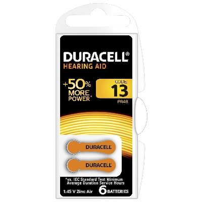 DURACELL - Pile Hearing Aid EasyTab - 1,45V Zinc Air - 13 / DA13 / PR48, blister 6 pcs.