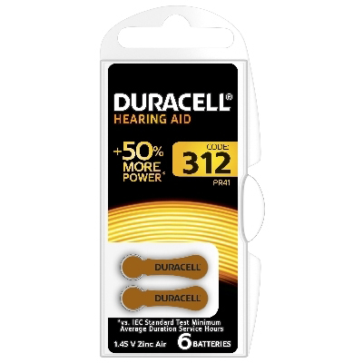 DURACELL - Pile Hearing Aid EasyTab - 1,45V Zinc Air - 312 / DA312 / PR41, blister 6 pcs.