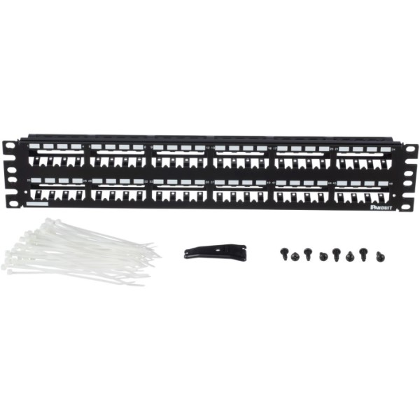 PANDUIT - 48-port all metal modular patch panel with strain relief bar 2U