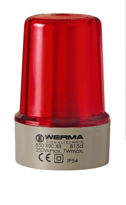Werma - Permanent licht 12 - 240 V rood, grijze behuizing- montage voet