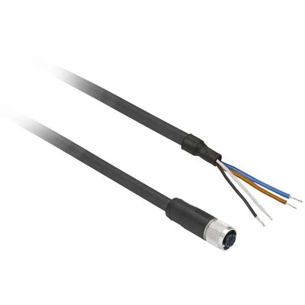 TELEMECANIQUE - connector vrouwelijk, M12, 4 pinnen, recht, voorbedraad - kabel 5 m