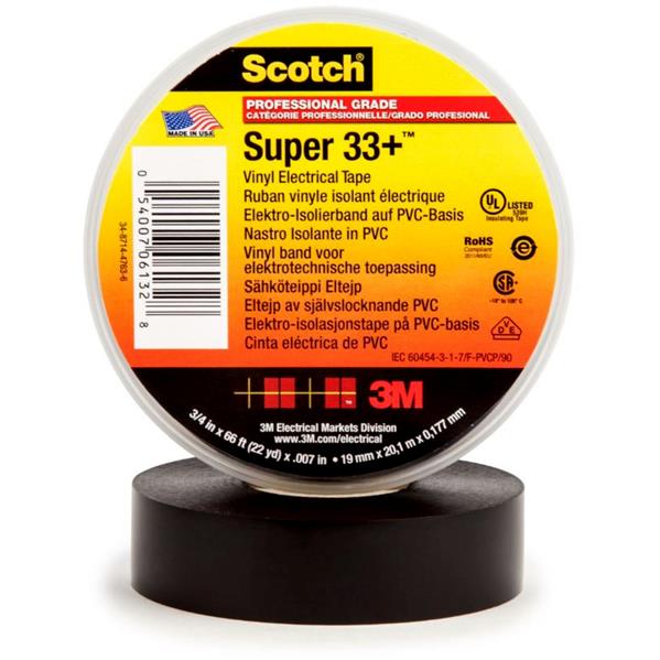 3M - Super 33+ Scotch TM elektrische isolatie tape PVC 19mm x 33m zwart