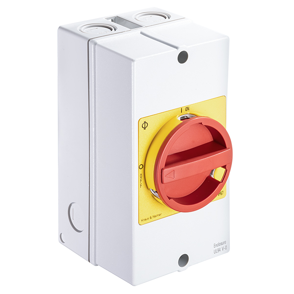 KRAUS & NAIMER - Arr. urg. - 3P 0-1 25A Boitier IP66/67 Man.Cadenas 1NO/1N