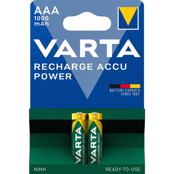 VARTA - Batterij RECHARGE ACCU POWER - AAA - 1,2V 1000mAh NiMH - HR03 - blister 2 stuks
