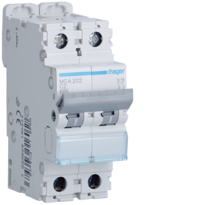 HAGER - Disjoncteur 6kA - C - 2P - 2A - 2M.