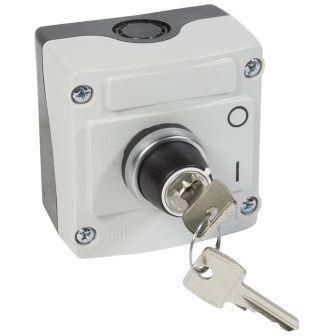 LEGRAND - Osmoz drukknopkast NG 40mm - grijs - rode vuistknop met sleutel nr 455