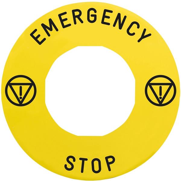 TELEMECANIQUE - etiket met markering Ø60 voor noodstop - NOODSTOP/logo ISO13850