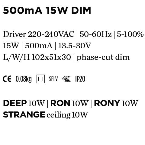WEVER & DUCRE - DRIVER 500mA 15W DIM 102x51x30mm