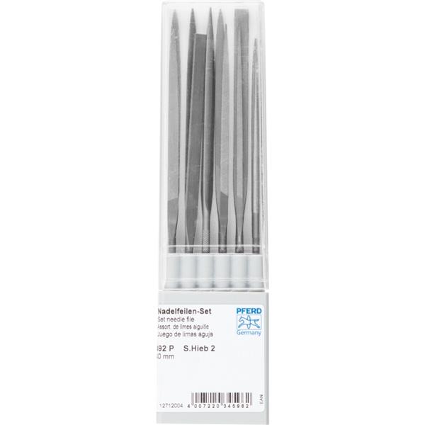 PFERD-RUGGEBERG-BENELUX - Vijl, Naald, Pferd, halfzoet, Set 12 Vormen, L 140 mm, kunststof Box