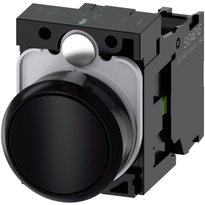 SIEMENS - BOUTON-POUSSOIR, 22MM, ROND, PLASTIQUE, NOIR, TOUCHE, AFFLEURANT, A RAPPEL, AVEC