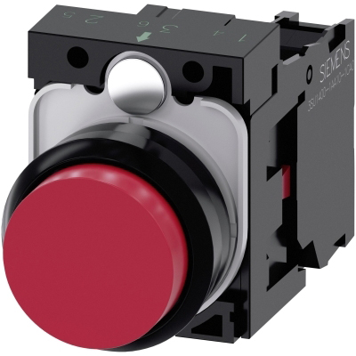 SIEMENS - BOUTON-POUSSOIR, 22MM, ROND, PLASTIQUE, ROUGE, TOUCHE, SAILLANT, A RAPPEL, AVEC
