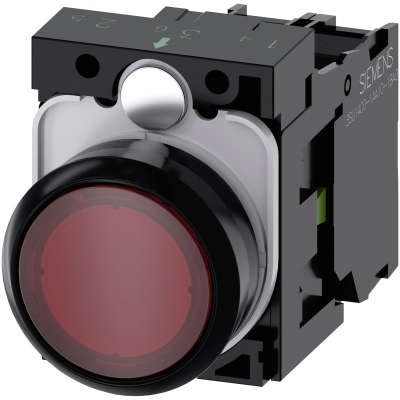 SIEMENS - BOUTON-POUSSOIR LUMINEUX, 22MM, ROND, PLASTIQUE, ROUGE, TOUCHE, AFFLEURANT, A RA