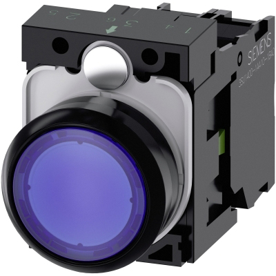 SIEMENS - BOUTON-POUSSOIR LUMINEUX, 22MM, ROND, PLASTIQUE, BLEU, TOUCHE, AFFLEURANT, A RAP