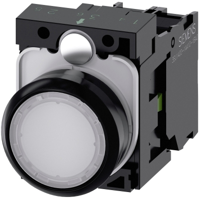 SIEMENS - BOUTON-POUSSOIR LUMINEUX, 22MM, ROND, PLASTIQUE, BLANC, TOUCHE, AFFLEURANT, A RA