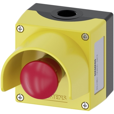 SIEMENS - Behuizing, 22mm, rond, metaal, geel, met beschermkraag, 1 noodstop drukknop, met