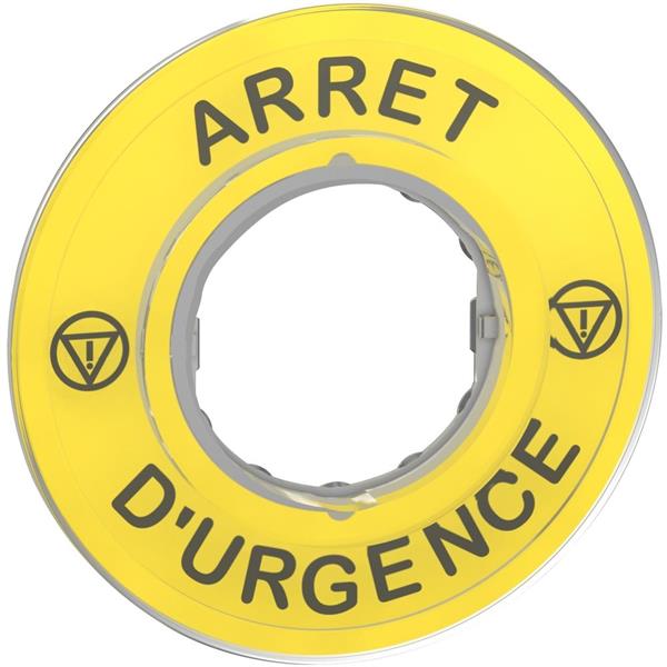 TELEMECANIQUE - ETIQUETTE CIRCULAIRE JAUNE COUPURE URGENCE DIA90MM
