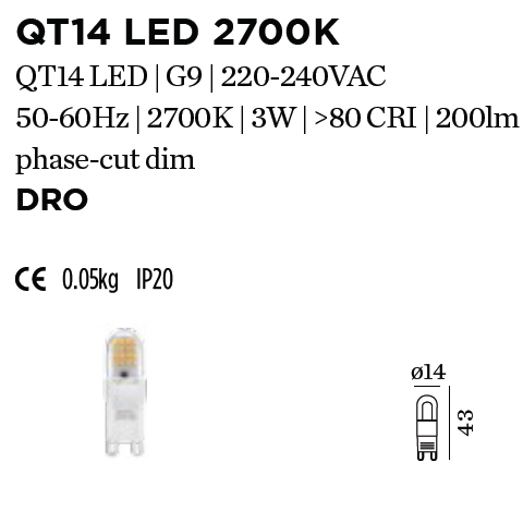 WEVER & DUCRE - LAMP QT14 LED 1800-2850K 200lm diam.14 H 43
