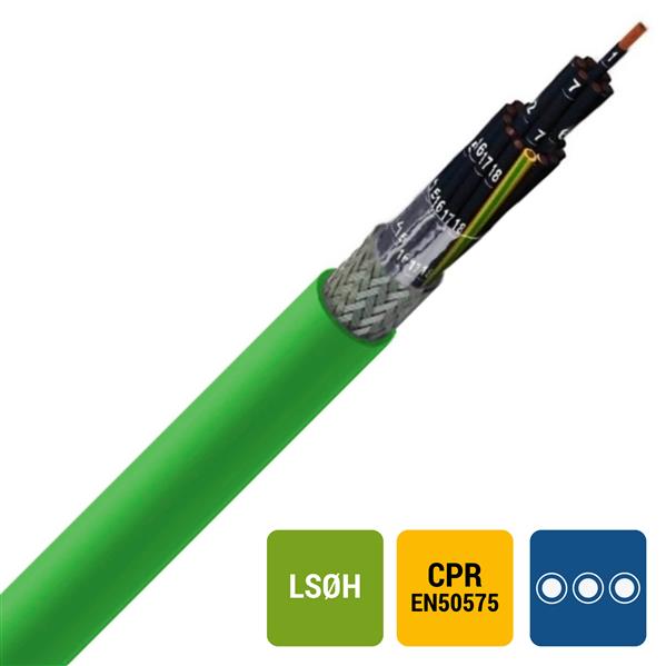 SPECIALE KABEL - LIHCH Cca s1d2a1 LS0H groen afgeschermd zwart genummerd 4G0,75mm²