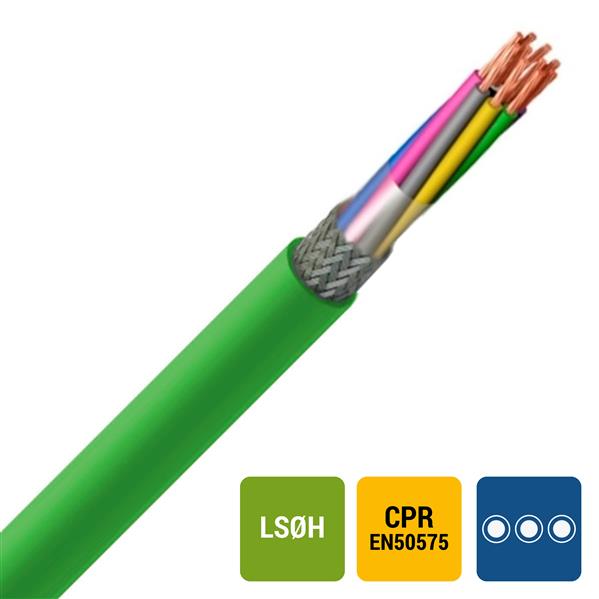 SPECIALE KABEL - LIHCH Cca s1d2a1 LS0H groen afgeschermd HAR HD308 2X0,75mm²