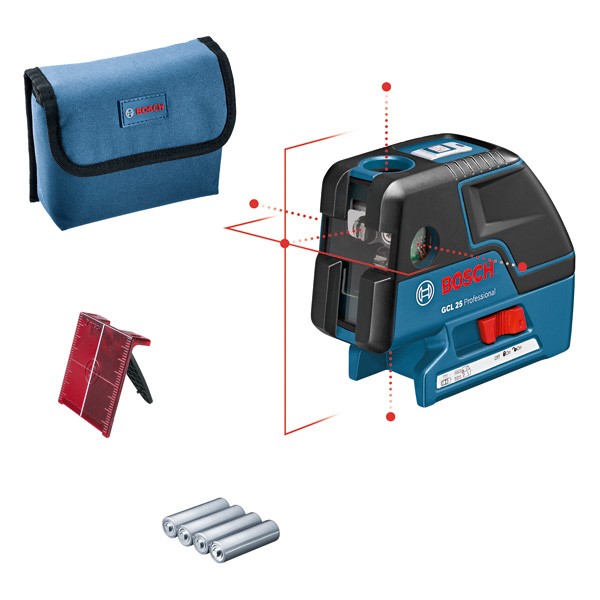BOSCH - Laser croix/point GCL 25 Professional + 4 piles AA, platine de mesure laser, sac