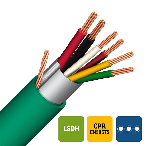 CABLES SPECIAUX - Câble d'alarme+aliment blindage global LS0H/LS0H vert Cca s1d2a1 2X0,75+10X0,22