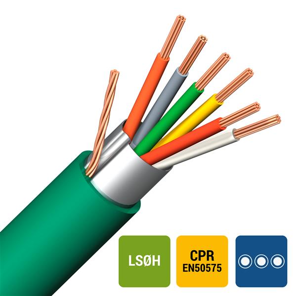 CABLES SPECIAUX - Câble d'alarme blindage global LS0H/LS0H vert Cca s1d2a1 6X0,22mm²