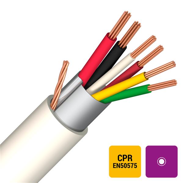 SPECIALE KABELS - Alarmkabel+voeding globaal afgeschermd PVC/PVC wit Eca 2X0,75+6X0,22