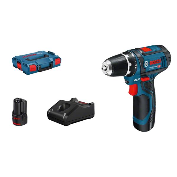 BOSCH - Perceuse-visseuse GSR 12V-15 + 2 batteries 12V 2,0Ah + chargeur + L-BOXX
