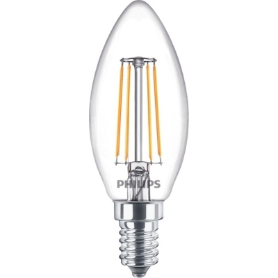 PHILIPS - Classic filament LED candle 4,3-40W E14 B35 230V 2700K 470lm CRI80 Clear 15000u
